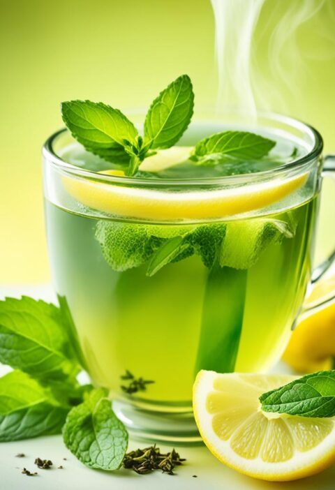 Chá verde com limão e hortelã