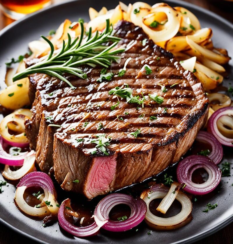 bife com cebola caramelizada