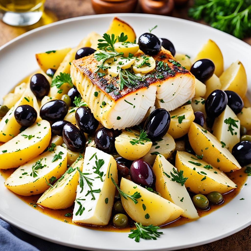 Bacalhau com batatas e azeitonas