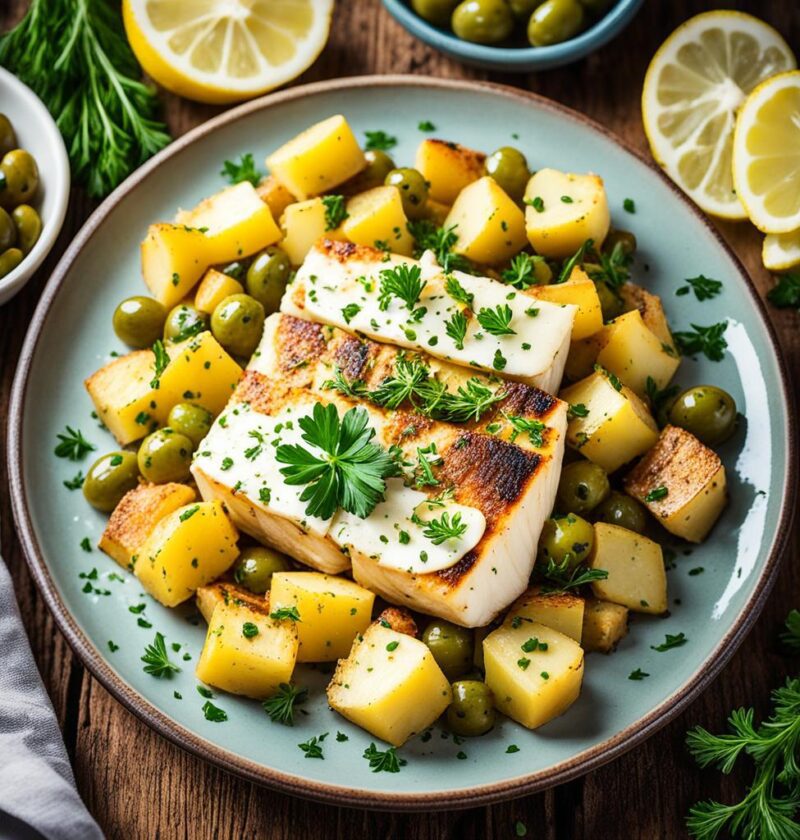 Bacalhau com batatas e azeitonas