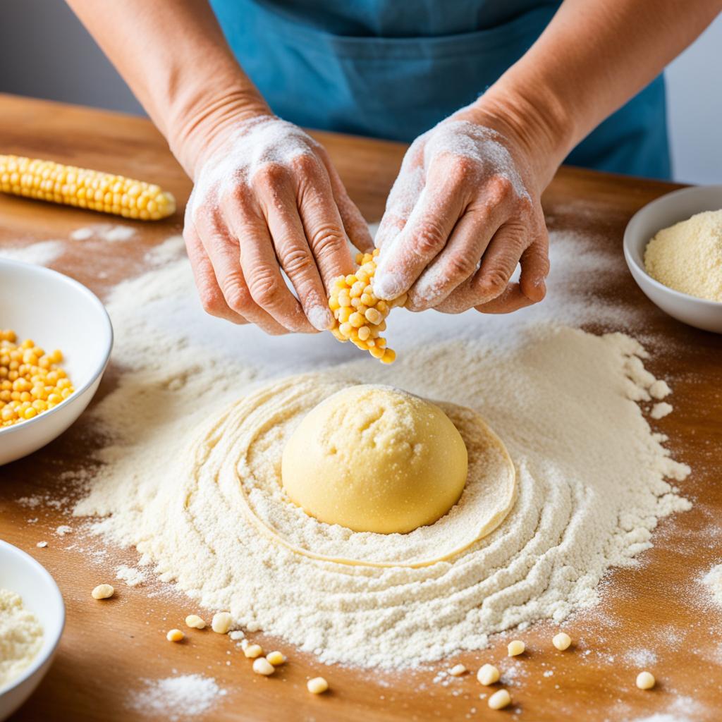 Sovando a massa do pão de milho