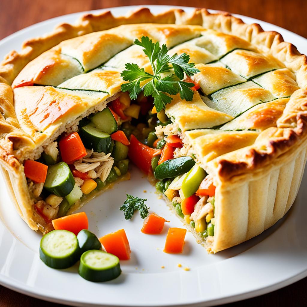 Torta de legumes com frango pronta para servir