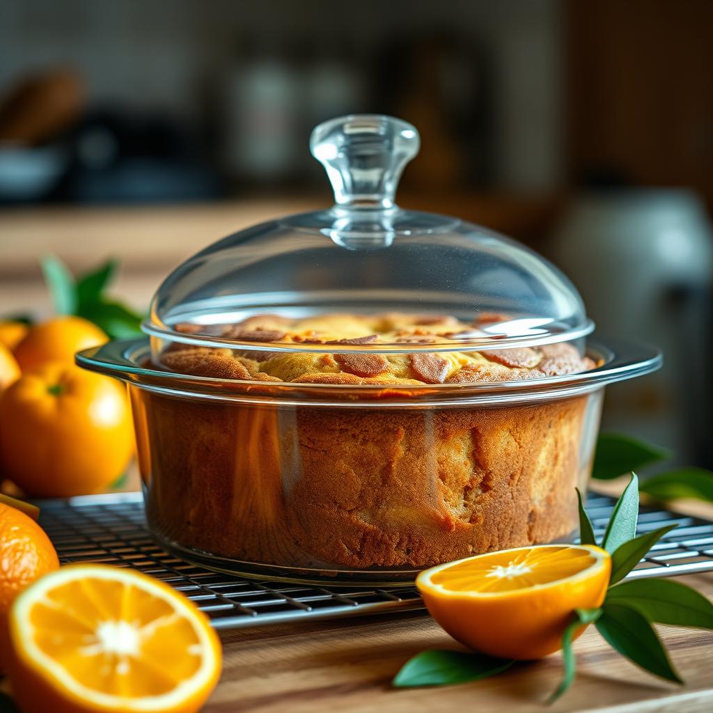 Bolo de laranja sendo armazenado