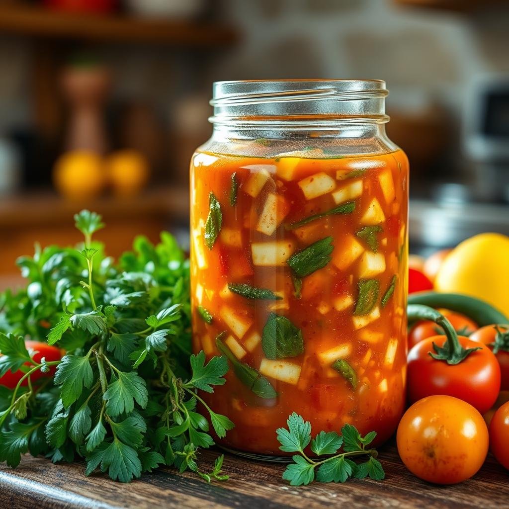 Sopa minestrone armazenada