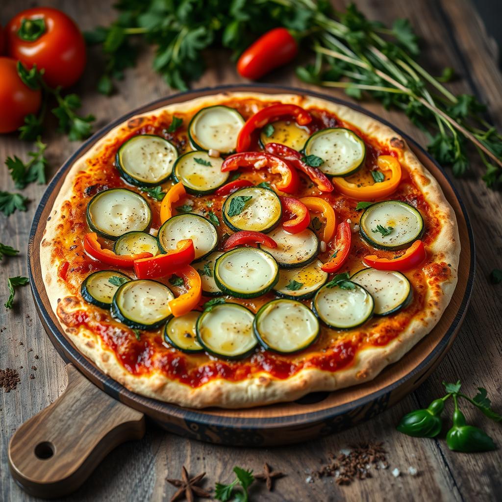 pizza vegetariana abobrinha e pimentões